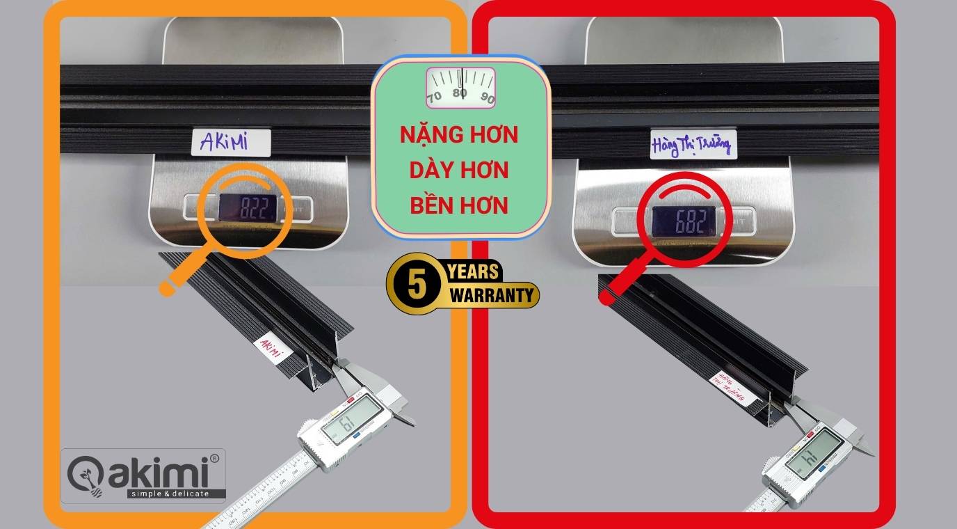 Thanh ray nam châm Akimi với 4 line dẫn điện cho 2 thanh, gấp đôi độ tiếp xúc điểm với đèn
